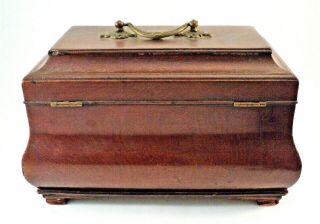 Antique Mahogany Bombé WOOD Jewelry BOX Tea CADDY Orig Handle,  Feet - Estate Find 7