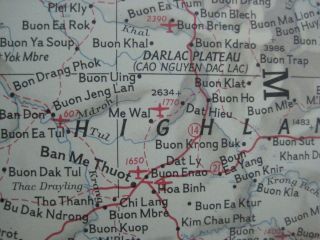 Large 1967 Map VIETNAM LAOS CAMBODIA THAILAND Khe Sanh Da Nang Saigon Hanoi Hue 6