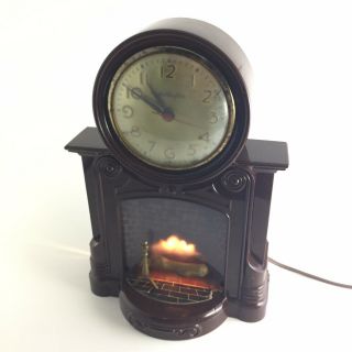 Vtg Mastercrafters Fireplace Clock Animated Flame Motion Lighted 272