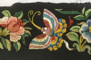 Antique 19thc Chinese Canton Export Embroidery Fragment Silk 22 " X 3 & 1/2 "