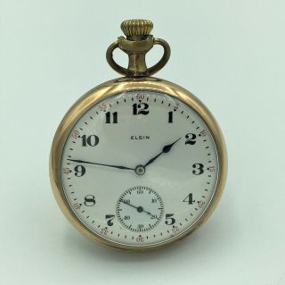 1917 Elgin Gf 15 Jewel Double Roller Open Face Pocket Watch Size 16s No 19178582
