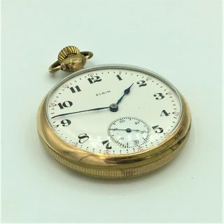 1917 Elgin GF 15 Jewel Double Roller Open Face Pocket Watch Size 16s No 19178582 5