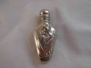 Antique French Solid Silver Smelling Salts Bottle,  Iris Pattern,  Art Nouveau.