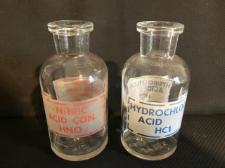 Vintage Pyrex Hydrochloric Acid Hc1 & Nitric Acid Con.  Hno3 Bottles