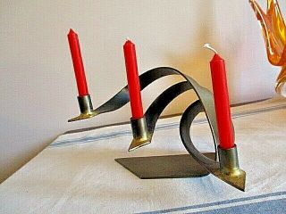 Signed Ferart Canada Mid - Century Modern Candle Holder Metal Sculpture Quebec