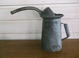 Antique Vintage Galvanized 4 Quart Oil/gas Can With Flex Spout