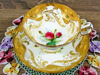 Hammersley Grandmothers Rose Heavy Gold Gilt Floral Tea Cup & Saucer