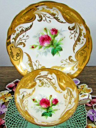 HAMMERSLEY GRANDMOTHERS ROSE HEAVY GOLD GILT FLORAL TEA CUP & SAUCER 2