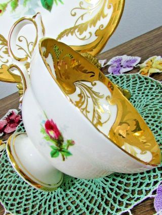 HAMMERSLEY GRANDMOTHERS ROSE HEAVY GOLD GILT FLORAL TEA CUP & SAUCER 3