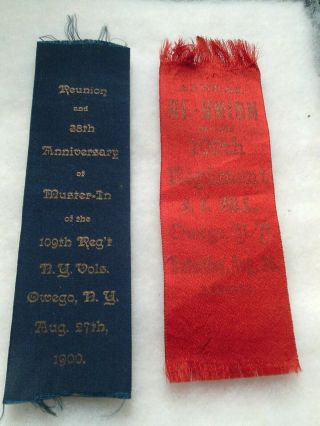 Owego York 109th Volunteer Infantry Gar Civil War Veterans Reunion Ribbons