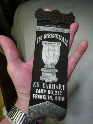 Union Civil War Sons Of Veterans Memorial Ribbon Pin Franklin Ohio Vg - Estate