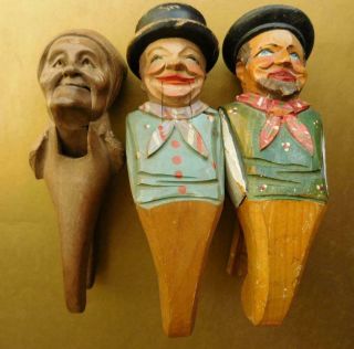 3 Fine Carved Wood Nut Crackers Anri & Black Forest Folk Art