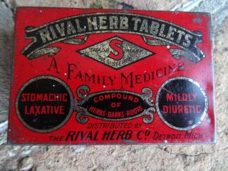 Vintage Rival Herb Tablets Medicine Tin - Quack - Detroit,  Mich