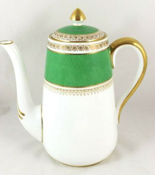 Antique Coffee Pot Crown Staffordshire England Bone China A13646 Jade Green Gold