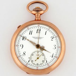 Piguet Guillame 14k Rose Gold Split Sec Chronograph Rattrapant Pocket Watch 46mm
