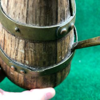 Antique Copper Strapped Oak Barrel Wine Carafe Pitcher Pub Decor 7
