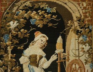 MID/LATE 19TH CENTURY NEEDLEPOINT PICTURE OF A WOMAN SPINNING THREAD - c.  1870 3