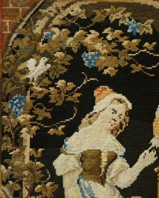 MID/LATE 19TH CENTURY NEEDLEPOINT PICTURE OF A WOMAN SPINNING THREAD - c.  1870 5