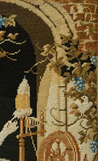 MID/LATE 19TH CENTURY NEEDLEPOINT PICTURE OF A WOMAN SPINNING THREAD - c.  1870 6