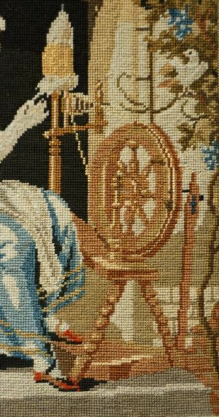 MID/LATE 19TH CENTURY NEEDLEPOINT PICTURE OF A WOMAN SPINNING THREAD - c.  1870 8