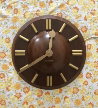 Vintage 1950s Seth Thomas Mid Century Modern Mcm Round Wood Wall Clock
