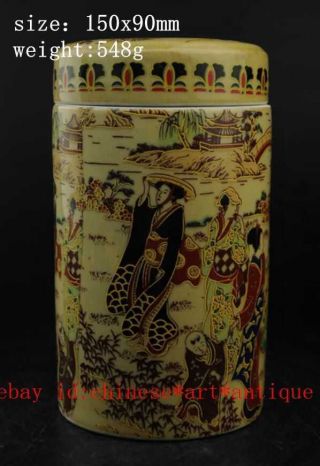 Old Chinese Colour Porcelain Pottery Palace Woman Tea Caddy Pot B02