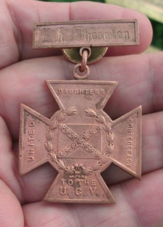 CONFEDERATE VETERANS SOUTHERN CROSS OF HONOR MEDAL CORPORAL F.  H.  THORNTON 3