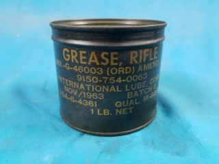 Vintage Military Grease Can Rifle Nos Full Can 1963