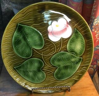 Antique Large French Majolica Platter From Sarreguemines,  France " Water Lily "