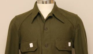 NOS Vintage 1960 - 70s M Green Wool Military Button Up Shirt Uniform Shirt 2