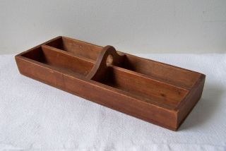 Vintage Rustic Handmade Wooden Divided Small Tools/parts Finger Hole Carry Tray