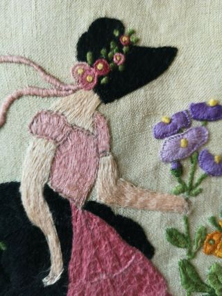 VINTAGE EMBROIDERED CRINOLINE LADY COUNTRY COTTAGE GARDEN PANEL 2