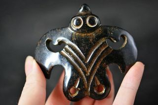 Chinese Hongshan Culture Magnetic Jade Stone Bird Lucky Pendant