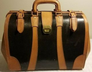 Vintage Large Cowhide Belt Belting Tan Brown Leather Doctor Medical Bag Satchel