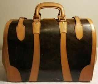 Vintage Large Cowhide Belt Belting Tan Brown Leather Doctor Medical Bag Satchel 2