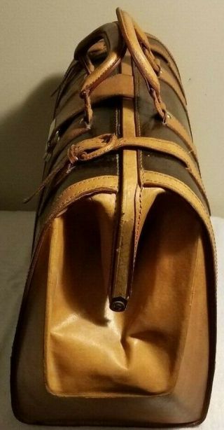 Vintage Large Cowhide Belt Belting Tan Brown Leather Doctor Medical Bag Satchel 3