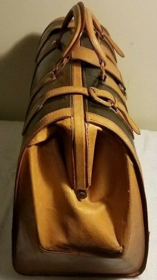 Vintage Large Cowhide Belt Belting Tan Brown Leather Doctor Medical Bag Satchel 4