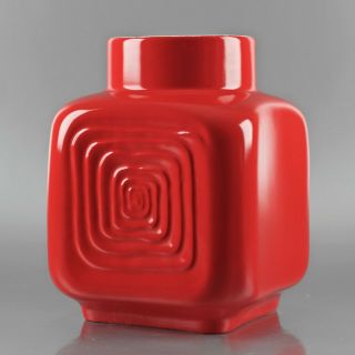 German Op Pop Art 16 - Bareuther 1970s Vintage Retro Modernist Red Cube Vase