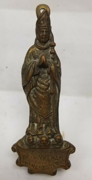 Antique Cast Brass Bronze Religious Icon Door Knocker Bishop William Of Wykeham