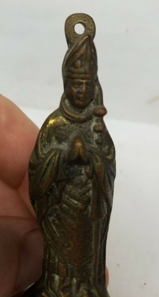 Antique Cast Brass Bronze Religious Icon Door Knocker Bishop William of Wykeham 4