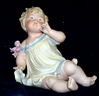 11 " Estate Large Victorian German Bisque Seated Piano Baby - C.  1900