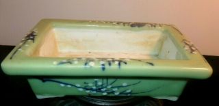Vintage Chinese Celadon Rectangular Footed Bowl w/Branches & Floral Decorations 2