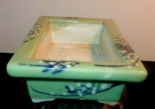 Vintage Chinese Celadon Rectangular Footed Bowl w/Branches & Floral Decorations 4