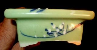 Vintage Chinese Celadon Rectangular Footed Bowl w/Branches & Floral Decorations 5