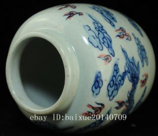 china old Blue and Underglaze Red Hand painted Dragon porcelain tea caddy b01 3