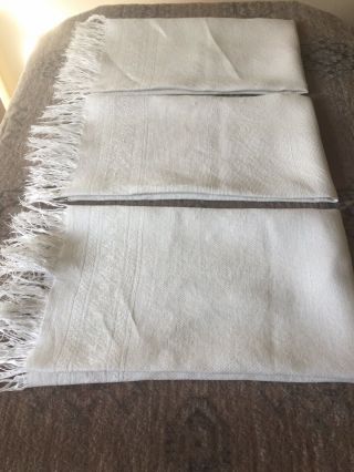 Vintage Linen - A Set Of Three White Hackaback Guest Towels Fringed.  40 " X 20 "