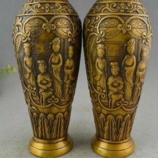 Chinese Folk Copper Bronze Four Women Aquarius Bottle pot Vase 2