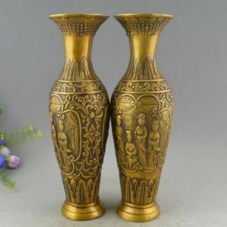 Chinese Folk Copper Bronze Four Women Aquarius Bottle pot Vase 5