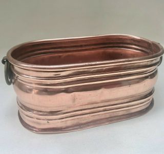 Antique French Rectangular Copper Handmade Jardiniere With Two Ring Handles