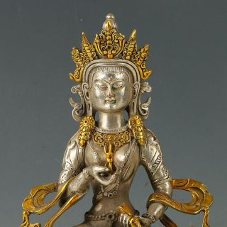 Chinese Antique Silver copper Gilt Carved Figure Of Buddha statue GL680 2